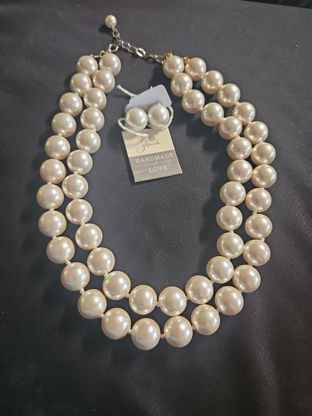NWT Jilzarah Double Strand Pearl Necklace 16"&17"and Earrings 1" VTG